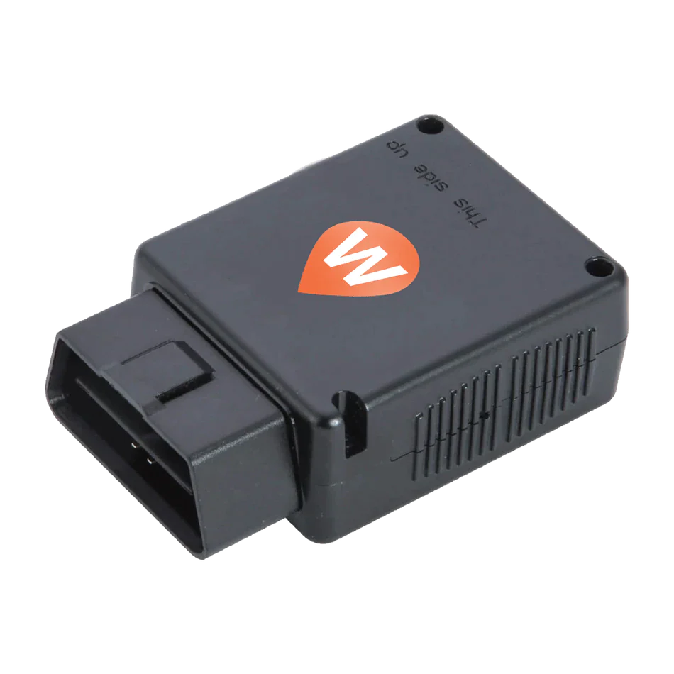 WhereSafe OBD Plug-in GPS tracker For vehicles, with a WhereSafe logo, on a white background.