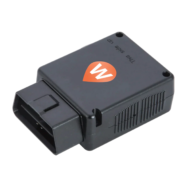 WhereSafe OBD Plug-in GPS tracker For vehicles, with a WhereSafe logo, on a white background.
