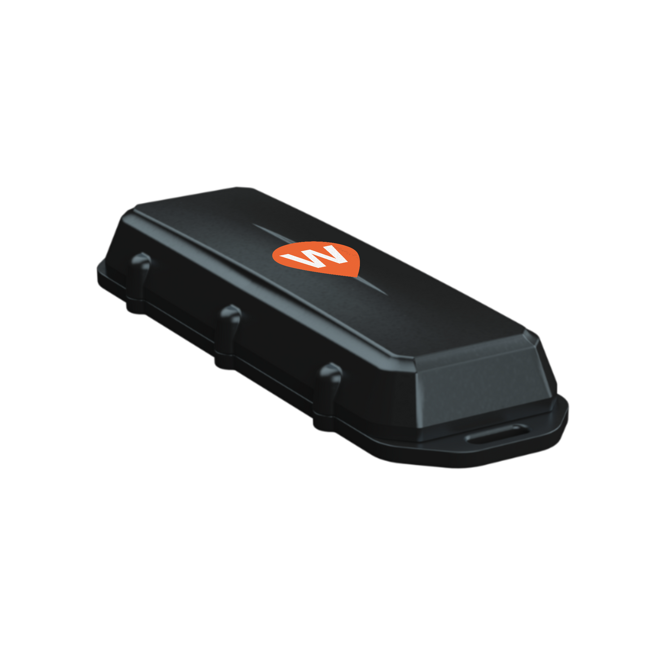 The WhereSafe One battery powered GPS tracker with WhereSafe GPS teardrop logo, on a white background.