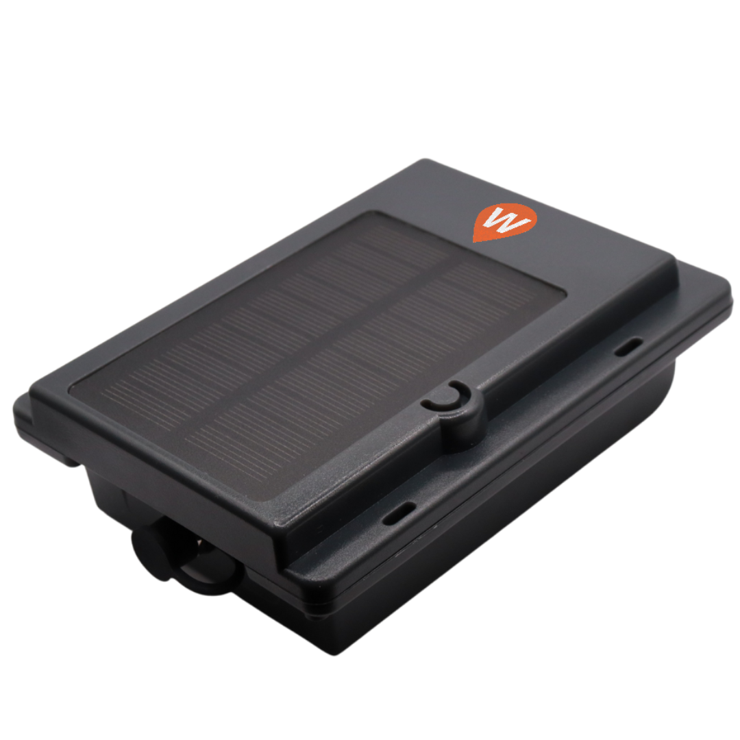 WhereSafe XTracker Solar GPS tracker with a WhereSafe logo on it, on a white background.