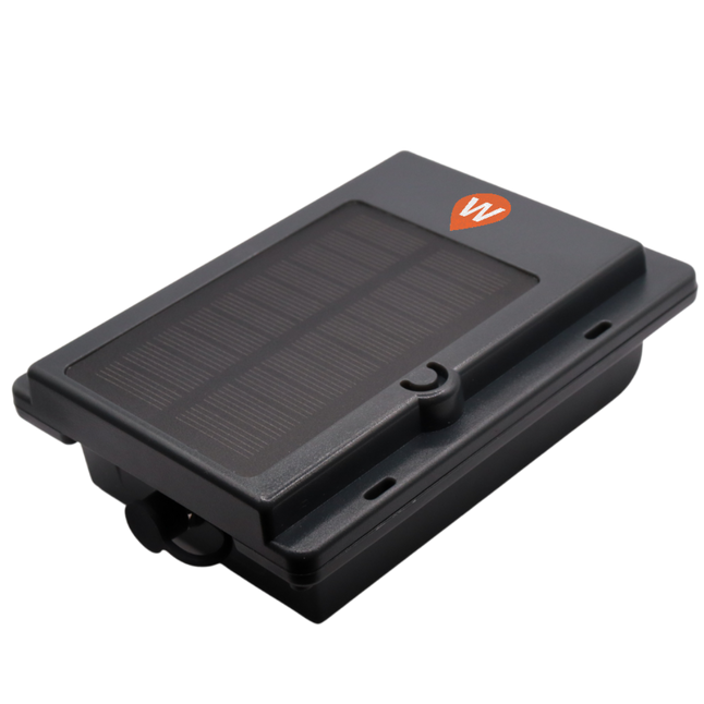 WhereSafe XTracker Solar GPS tracker with a WhereSafe logo on it, on a white background.