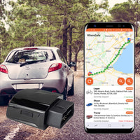 OBD Plug-in GPS tracker For vehicles with parked car and WhereSafe GPS tracking app